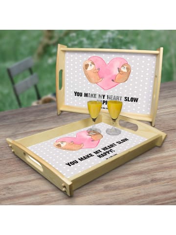Mr. & Mrs. Panda Servier Tablett Faultiere Herz mit Spruch in Grau Pastell