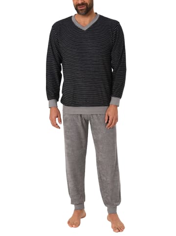 NORMANN Frottee Pyjama langarm Bündchen Ringel - 49692 in schwarz