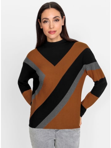 Heine Stehkragenpullover in schwarz-cognac-gemustert