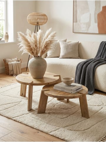 KADIMA DESIGN 2er Set Couchtische aus Mango Massivholz, rund in Beige