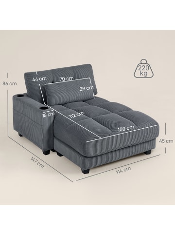 HOMCOM Schlafsofa-147L x 114B x 86H cm-Dunkelgrau