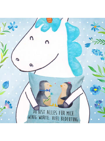 Mr. & Mrs. Panda Zierkissen Pinguin Pärchen mit Spruch in Eisblau