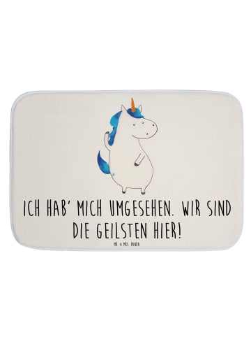 Mr. & Mrs. Panda Badematte Einhorn Mann mit Spruch in Weiß