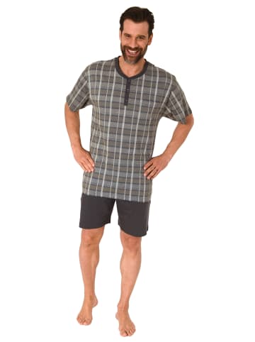 NORMANN Pyjama Shorty Schlafanzug kurzarm Knopfleiste am Hals - 72213 in dunkelgrau