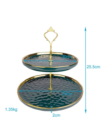 Intirilife Etagere Tortenständer Gebäckständer in 25.5 cm x 25.5 cm -grün/gold