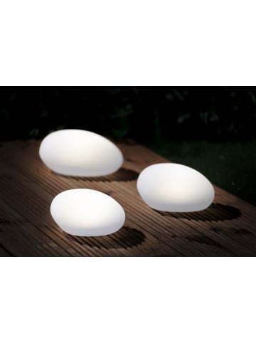 EASYmaxx Solar-Leuchten Set Stein flach 3-tlg. 3,2V weiß Farbwechsel mit Fernb.  Weiß