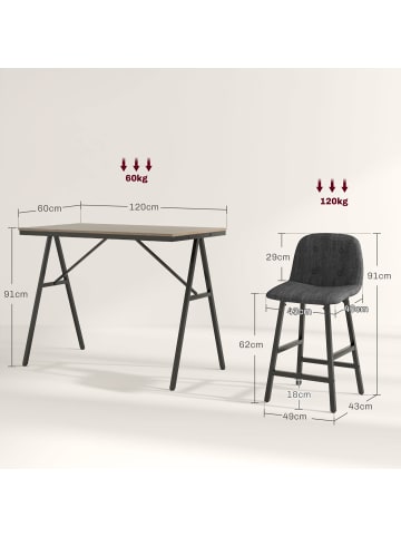 HOMCOM Bartisch-Set in Dunkelgrau 120L x 60B x 91H cm