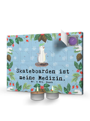 Mr. & Mrs. Panda Adventskalender Pinguin Skateboarden mit Spruch in Eisblau