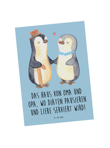 Mr. & Mrs. Panda Postkarte Großelternliebe mit Spruch in Blau Pastell