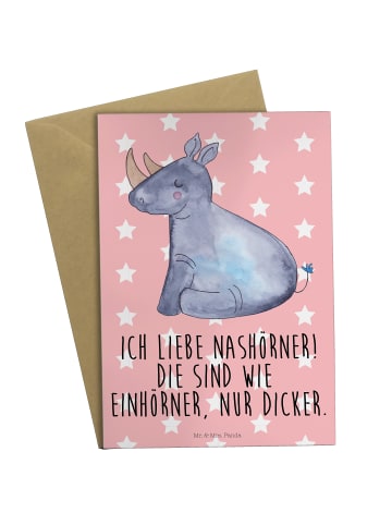 Mr. & Mrs. Panda Grußkarte Einhorn Nashorn mit Spruch in Rot Pastell