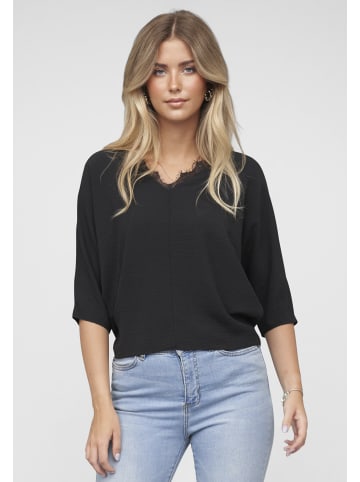 Cloud5ive Cloud5ive Cloud5ive Kurzarm Bluse mit Spitzeneinsatz in black