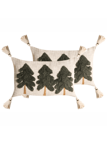 Beliani 2er-Set Dekokissen FAGRAEA in Beige/Grün