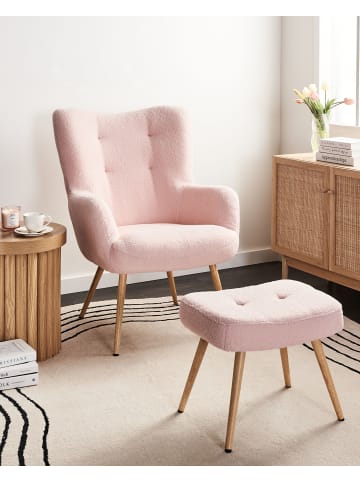 Beliani 2-tlg Sessel VEJLE in Rosa/Heller Holzfarbton