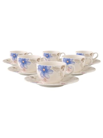 Villeroy & Boch 6er Set Kaffeetassen mit Untertassen Mariefleur Gris Basic 150 ml in bunt