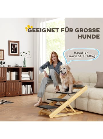 Pawhut Hundetreppe Naturholz 83L x 40B x 62,5H cm