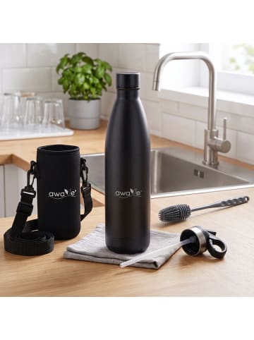 AWAVE Trinkflasche 750 ml | Edelstahl in Schwarz