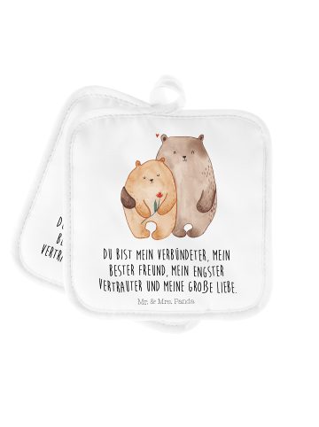 Mr. & Mrs. Panda Ofenhandschuhe Bären Liebe mit Spruch in Weiß