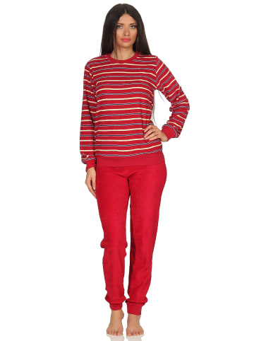 NORMANN Frottee Pyjama für Bündchen und geringelten Oberteil - 49952 in rot