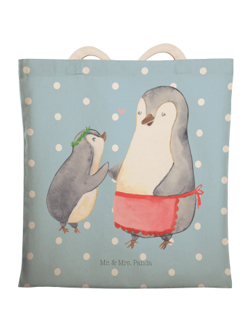 Mr. & Mrs. Panda Einkaufstasche Pinguin mit Kind ohne Spruch in Blau Pastell