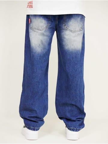 DADA Loose Denim Jeans mit Frontlogo und Destroyed Look in Blau
