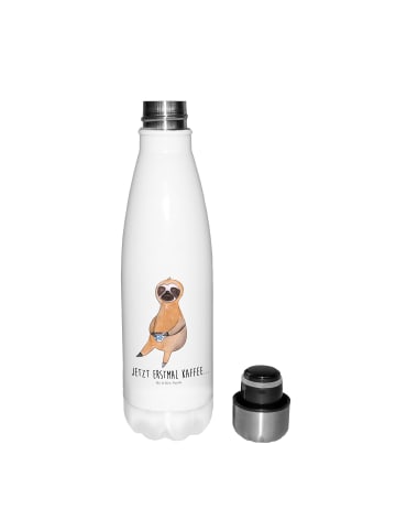Mr. & Mrs. Panda Wasserflasche Faultier Kaffee mit Spruch in Weiß