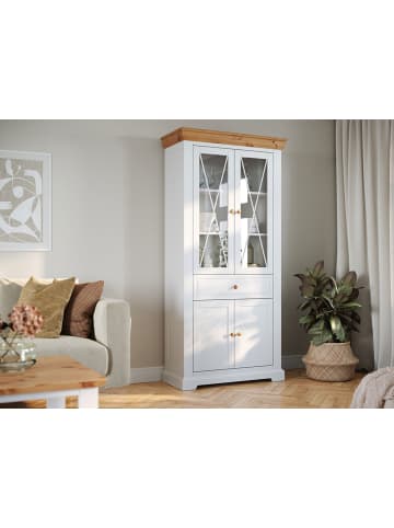 Feldmann-Wohnen Standvitrine Marone Elite Weiß / Kiefer Natur 95 / 41 / 200cm