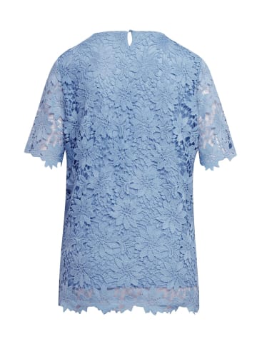 GOLDNER Kurzgröße: Festliche Bluse aus edler Spitze in regattablau
