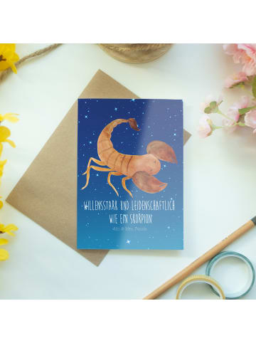 Mr. & Mrs. Panda Glückwunschkarte Sternzeichen Skorpion mit Spruch in Sternenhimmel Blau