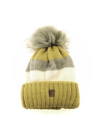 Faera Mütze mit Innenfutter im Herbst oder Winter Bommel-Mütze in Olivengrün