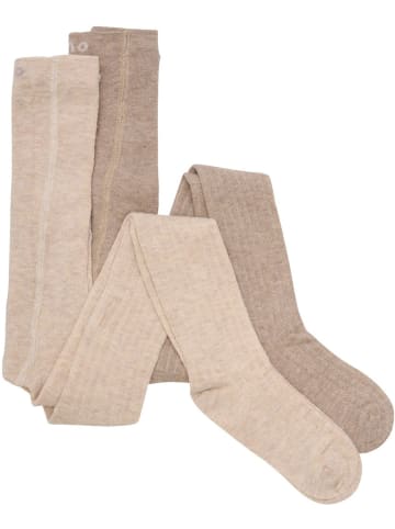 Minymo Strumpfhose "Wool Stocking Rib 2-Pack" in Braun