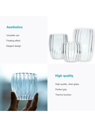 Intirilife Doppelwandiges Thermo Glas Mundgeblasen Teeglas Kaffeeglas in 2x 190ml Transparent