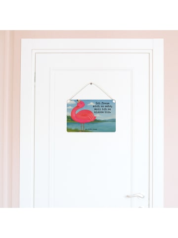 Mr. & Mrs. Panda Wandbild Holz Flamingo Stolz Design mit Spruch in Weiß