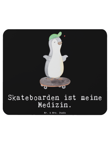 Mr. & Mrs. Panda Mauspad Pinguin Skateboarden mit Spruch in Schwarz