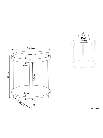 Beliani Beistelltisch LANDER in Braun/Schwarz - (W) 49 x (H) 54 x (L) 49 cm