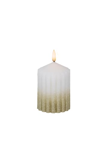 MARELIDA LED Kerze Liv Echtwachs mit Rillen H: 10cm in weiß, gold
