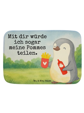 Mr. & Mrs. Panda duschmatte Pinguin Pommes Design mit Spruch in Weiß