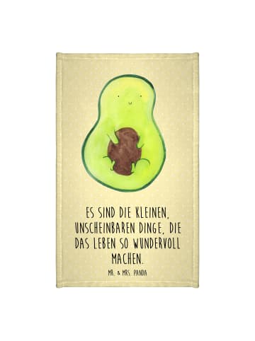 Mr. & Mrs. Panda Kleines Handtuch Avocado Kern mit Spruch in Gelb Pastell