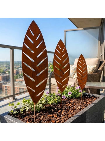 3 x Gartenstecker "Palmblatt" in Braun