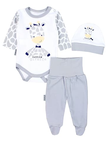 TupTam Baby Bekleidungsset Langarmbody Hose Mütze3 teilig in grau/weiß