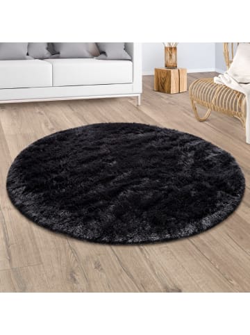 KADIMA DESIGN Hochflor Teppich Shaggy waschbar Unifarben Schlafzimmer in Schwarz