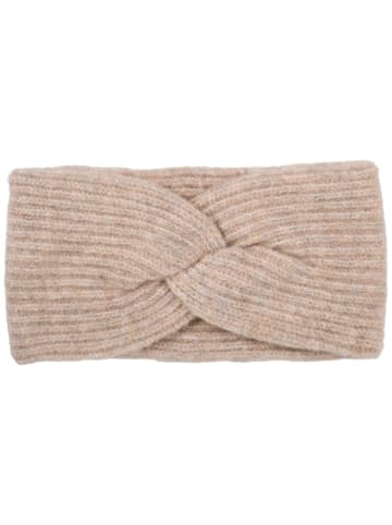 styleBREAKER Strick Stirnband mit Perlrippen Muster und Knoten in Braun meliert