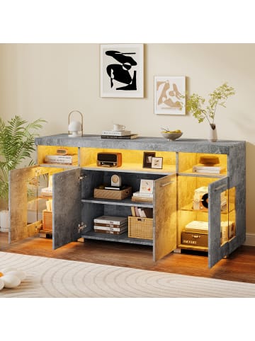 ABRIHOME Schwarzes Hochglanz-Sideboard 140×40×70 cm mit LED & 3 Fächern