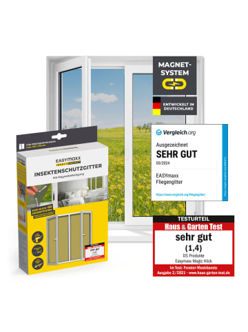 EASYmaxx Moskitonetz 150x130cm schwarz 12 Magnetbefestigung für Fenster  Schwarz