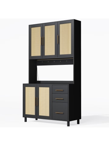 ABRIHOME Küchenschrank mit LED 2 USB und 3 Schubladen 183cm in Schwarz