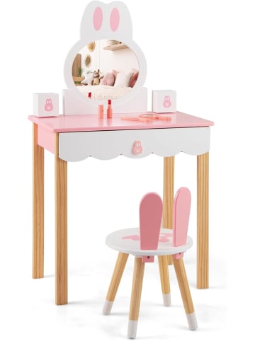 COSTWAY Kinder Schminktisch mit Hocker in Rosa