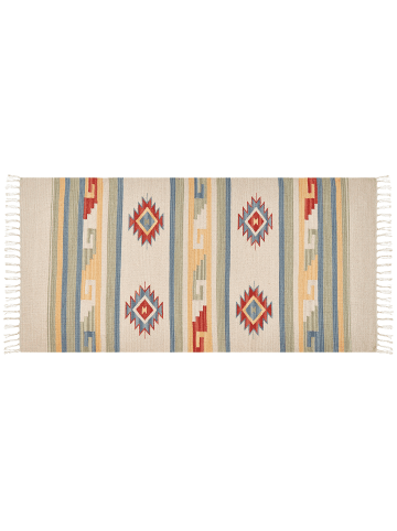 Beliani Kelim APARAN in Beige/Bunt/Blau - (W) 80 x (L) 150 cm