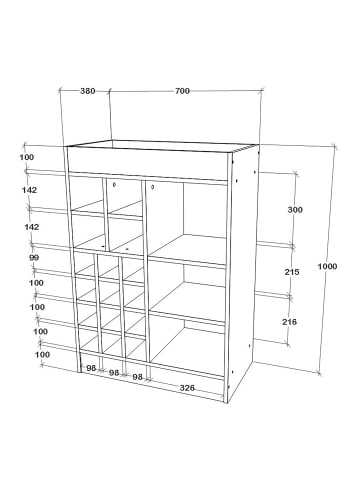 VCM  Küchenschrank Kommode Flaschen Weinregal Esilo in Weiß