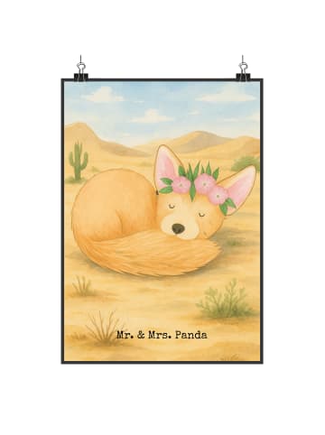 Mr. & Mrs. Panda Poster Wüstenfuchs Blumen Design ohne Spruch in Weiß