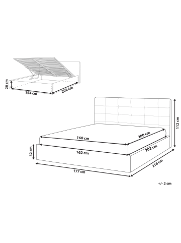 Beliani Bettgestell LORIENT in Grau - (W) 177 x (H) 112 x (L) 216 cm
