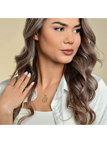 Adeliás Damen Anhänger – Lebensbaumanhänger aus 925 Silber mit Zirkonia in gold